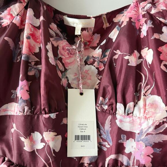 LoveShackFancy Dress Size 8 Hansel Oxblood Bubble Skirt Fitted Bodice Satin Bow - Picture 5 of 11